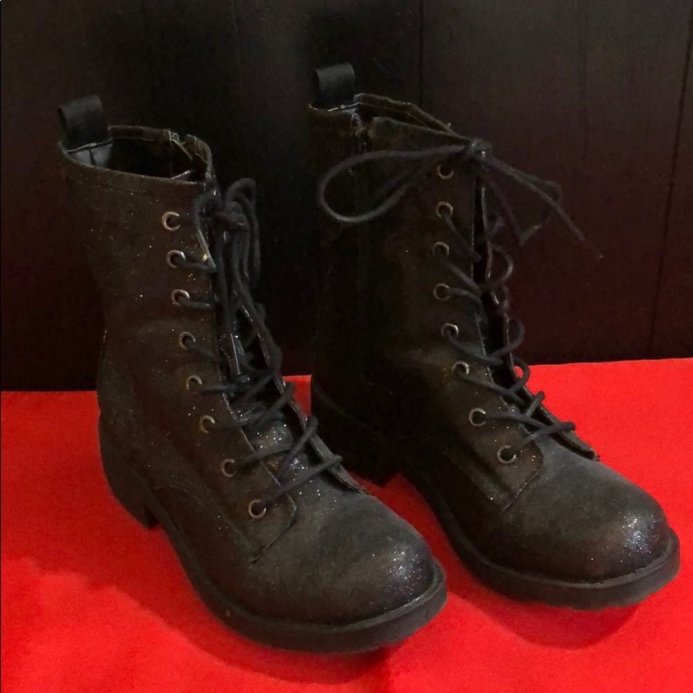 Black glitter combat boots